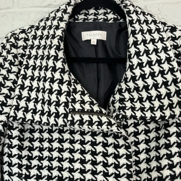 Talbots Houndstooth Oversized Collar Zip Front Size 10 Blazer - Picture 2 of 10